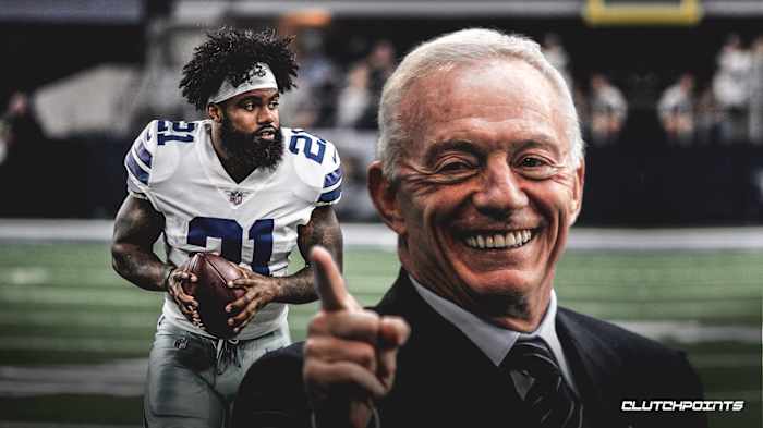 Dallas Cowboys owner Jerry Jones with former running back Ezekiel Elliott.